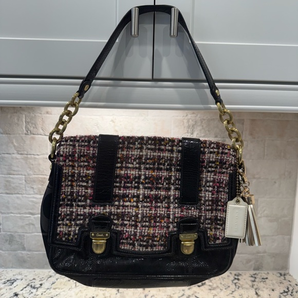 Coach EUC Rare Poppy Black & Multicolor Tweed Shoulder Bag